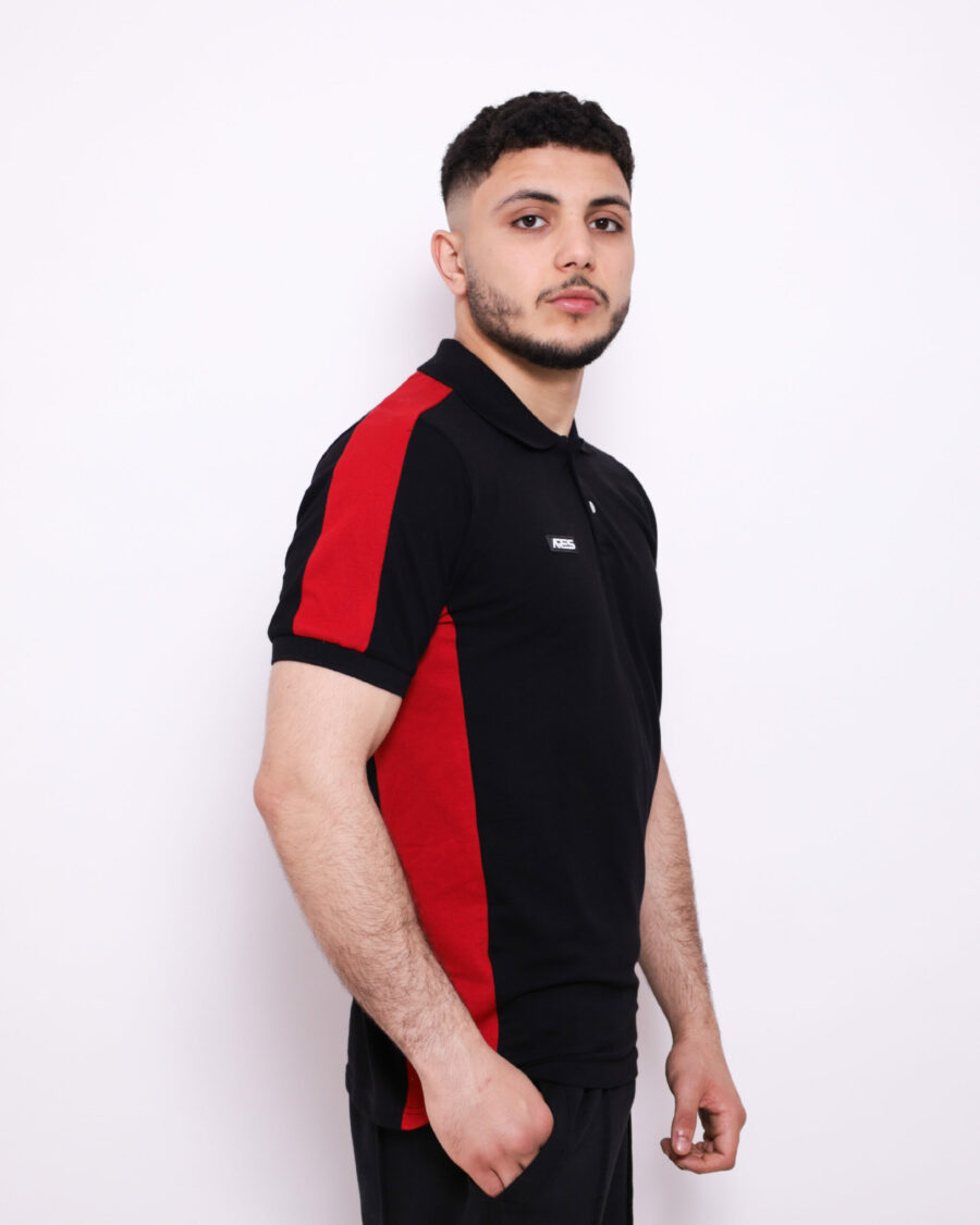 Polo Demi Manche Nuancé - Noir et Rouge - 100% Cotton