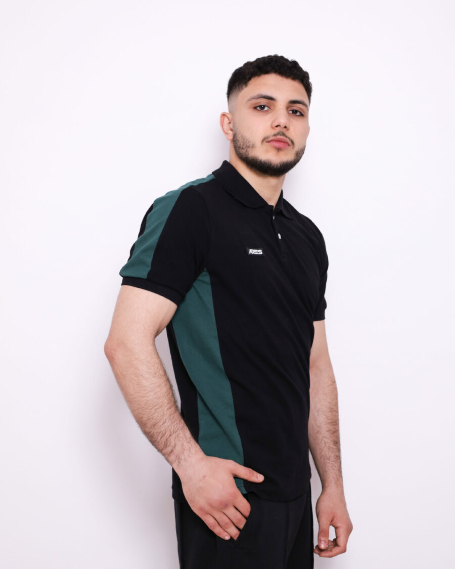 Polo Demi Manche Nuancé - Noir et Vert - 100% Cotton