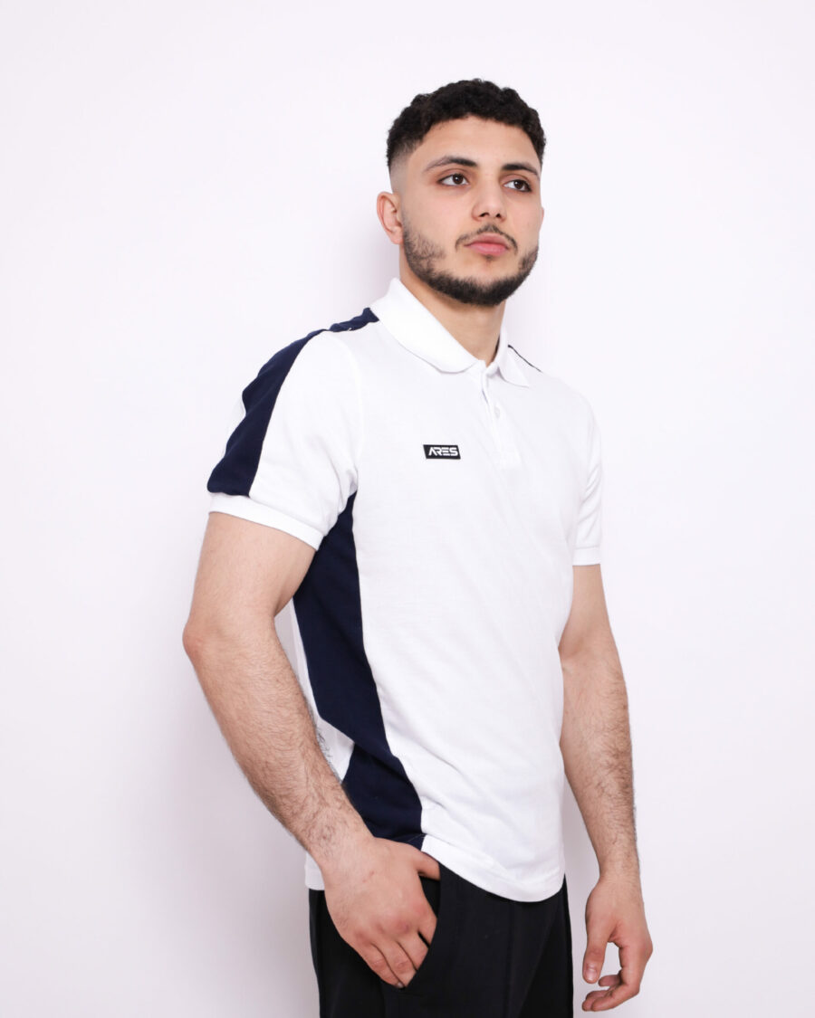 Polo Demi Manche Nuancé - Blanc et Bleu marine - 100% Cotton