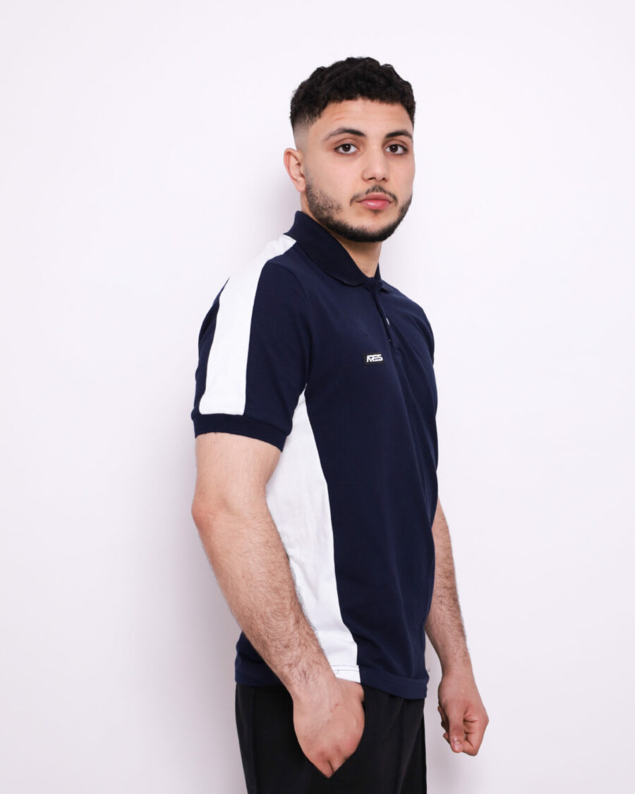 Polo Demi Manche Nuancé - Bleu marine et Blanc - 100% Cotton
