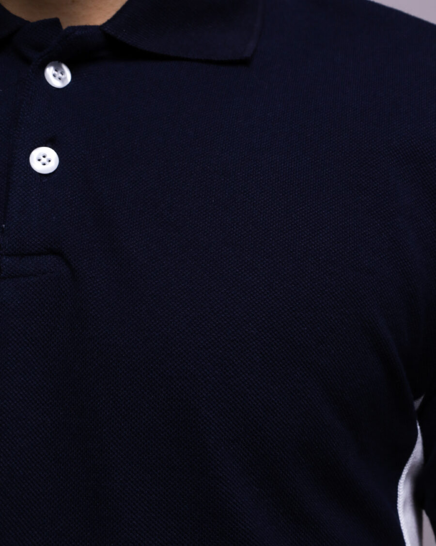 Polo Demi Manche Nuancé - Bleu marine et Blanc - 100% Cotton – Image 5