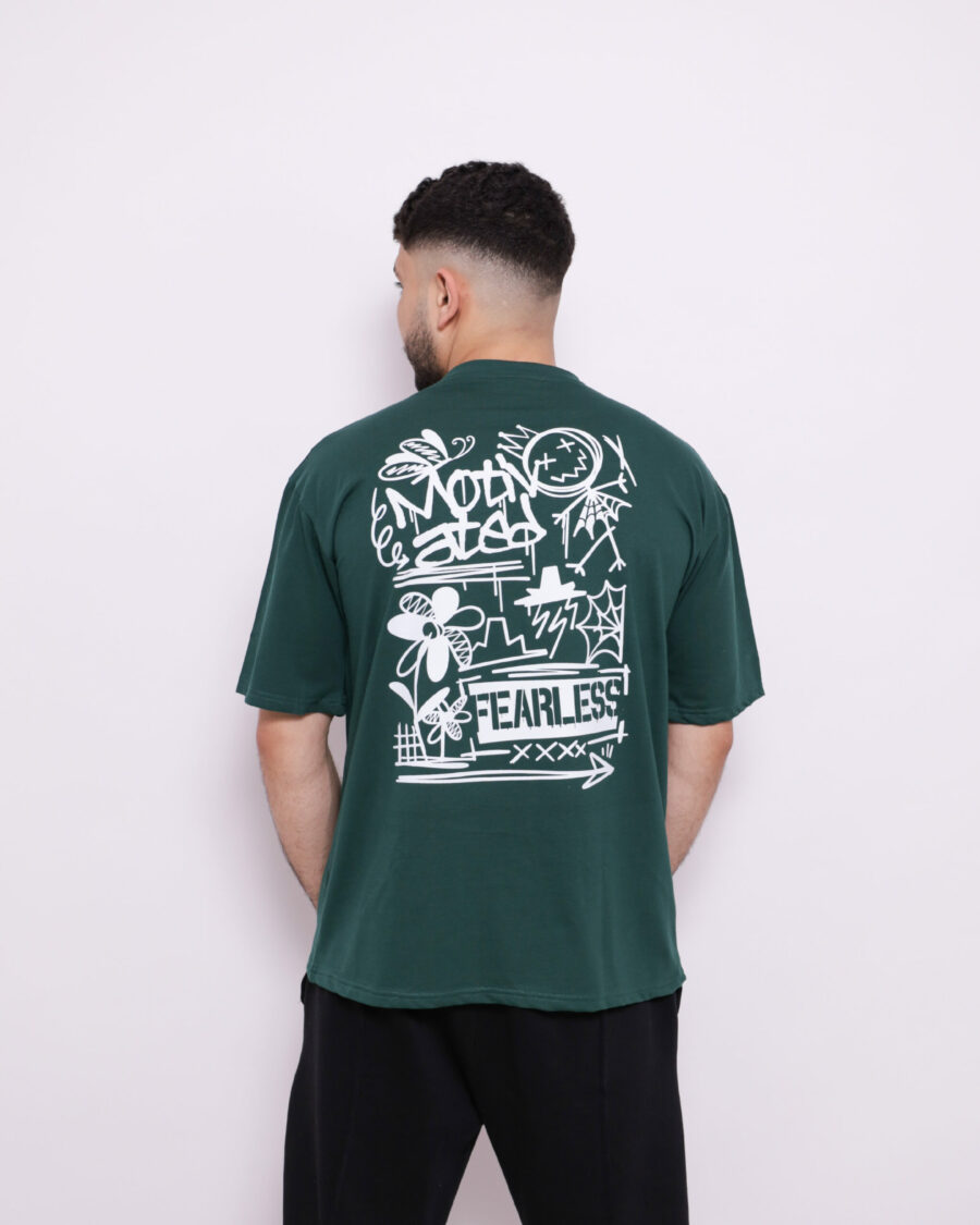 T-Shirt Oversize Imprimé - Vert - 100% Cotton