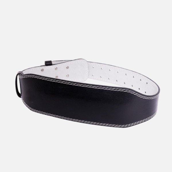Ceinture de musculation en cuir avec soutien lombaire, idéale pour squats et charges lourdes. Ajustable, robuste et confortable pour l’entraînement.